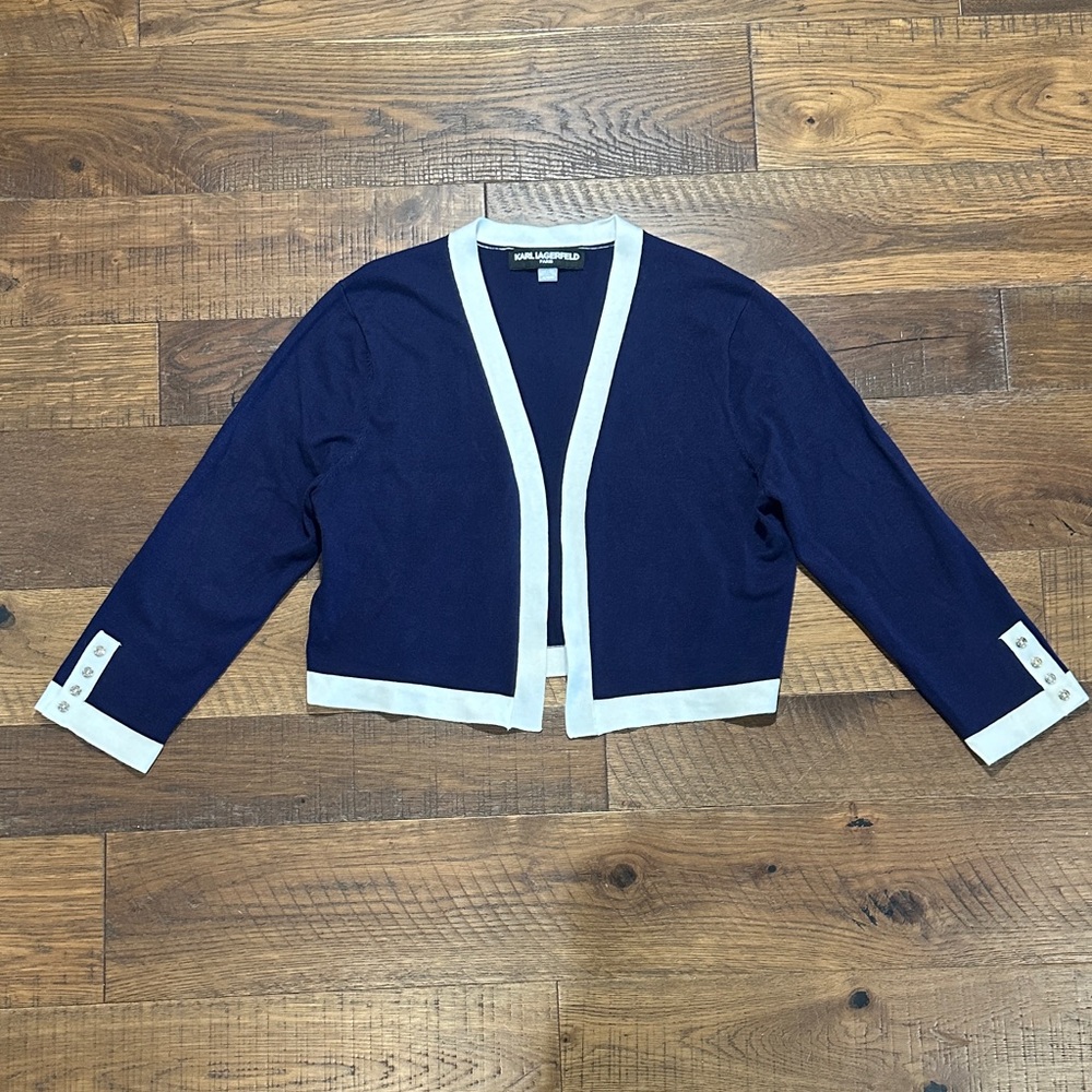 Karl Lagerfeld Midnight Blue and Ivory Cardigan